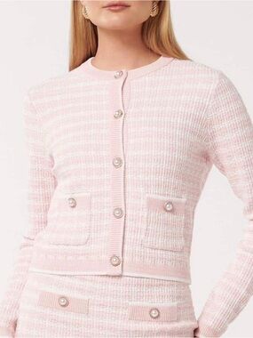 Ever New Pale Pink Tweed Pearl-Button Cardigan